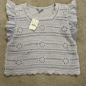 NEW J.Crew crewcuts Girls Medium crochet ruffle-sleeve Jersey Lilac T-shirt